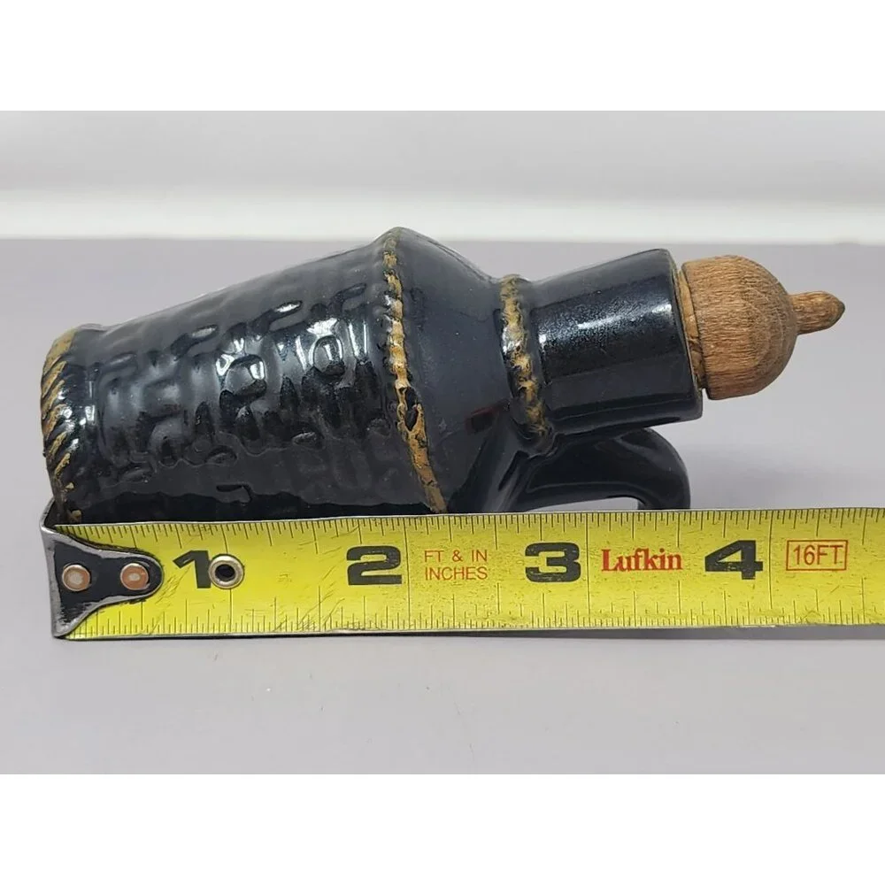 Vintage Black Ceramic Oil & Vinegar Cruet Set With Cork Stoppers Retro MCM Decor